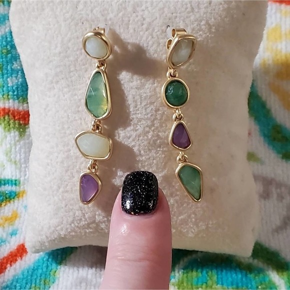 Lucky brand jeweled geometric gold tone drop earrings NEW!!!! - Picture 3 of 4